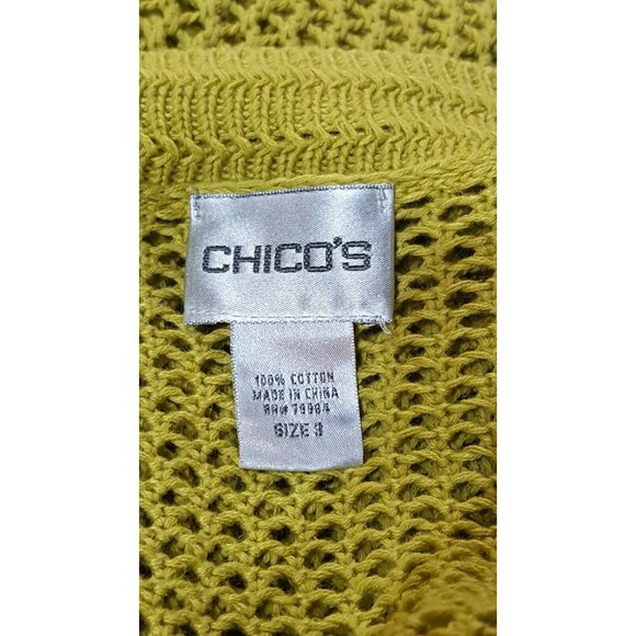 Chicos 3 US L Womens Top Open Knit Crochet Mesh Pullover V Neck Cotton Tunic - Picture 6 of 7